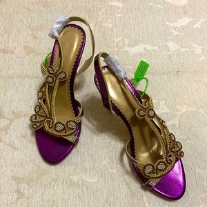 YOOPRETTYZ - PURPLE AND GOLD EMBELLISHED SANDALS